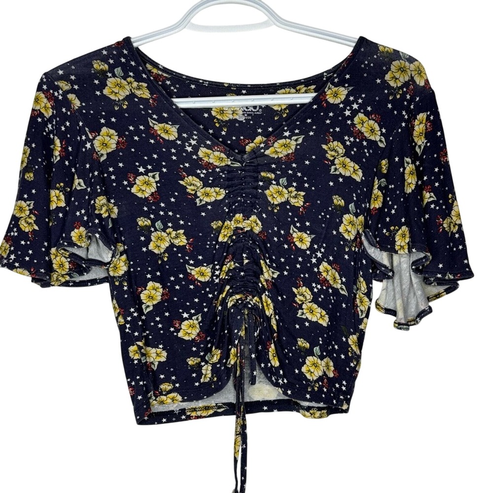 Vintage Bongo Floral Crop Top 90's Y2K Fairy Grunge Flutter Sleeves Festival‎